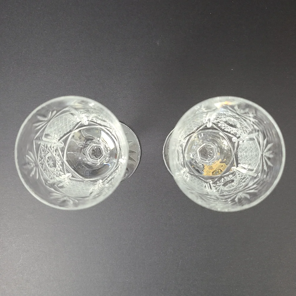 Bardejov Czechoslovakia Short Etched Port Crystal Glasses- Set of Two